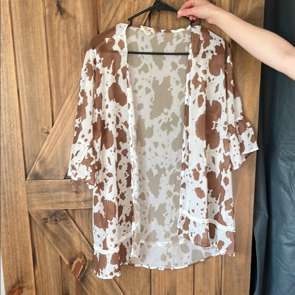 Brown and White Cow Print Kimono